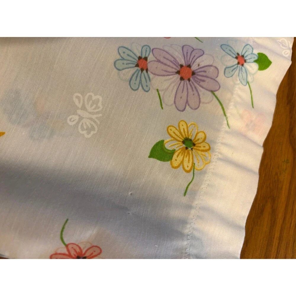 Homemade vintage white floral butterfly queen size pillowcase lot set of 2